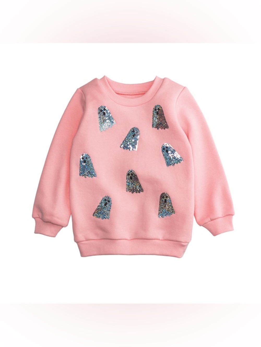 Girls' Pink Sequin Ghost Sweatshirt